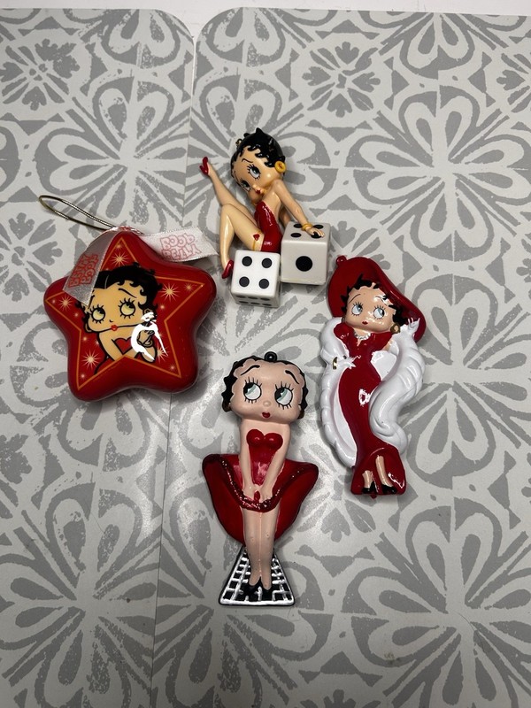 Betty Boop Christmas Hanging Star Ornament Lot of 4 Plastic 4in Red/White/Black