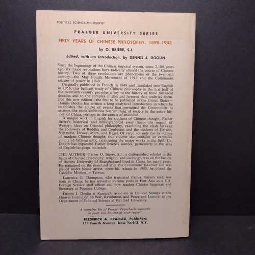 FIFTY YEARS OF CHINESE PHILOSOPHY 1898-1950 By O. Briere - 1965 Paperback - Picture 2 of 14