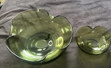 Vintage 1970's Anchor Hocking Folded Edge Chip and Dip Set Retro Green Bowls