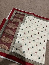 White Art Silk Saree with Red Zari Embroidery  Sequin Work Pallu