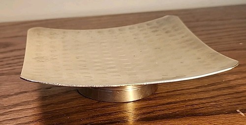 Vintage Solid Brass Candle Holder 5" Square Plate Footed Stand NICE - Picture 3 of 8