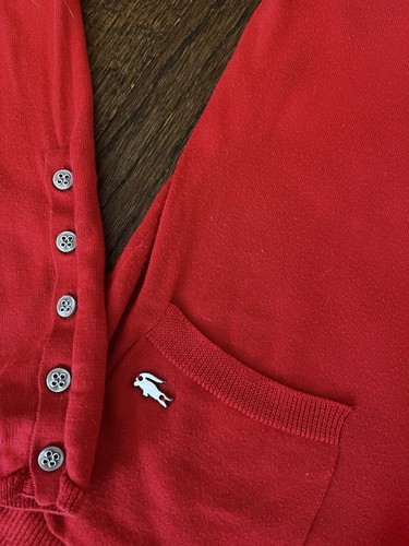 Lacoste Sweater Orange 38 Front Pockets Light Weight V Neck US 8 - Picture 3 of 5