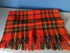 Vintage Red  Black Wool Plaid Fringe Blanket 52" X 52"