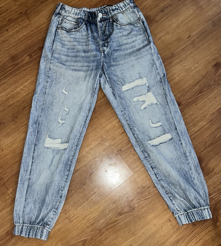Blank NYC French Terry Faux Denim Distressed Jogger Pants Size Small