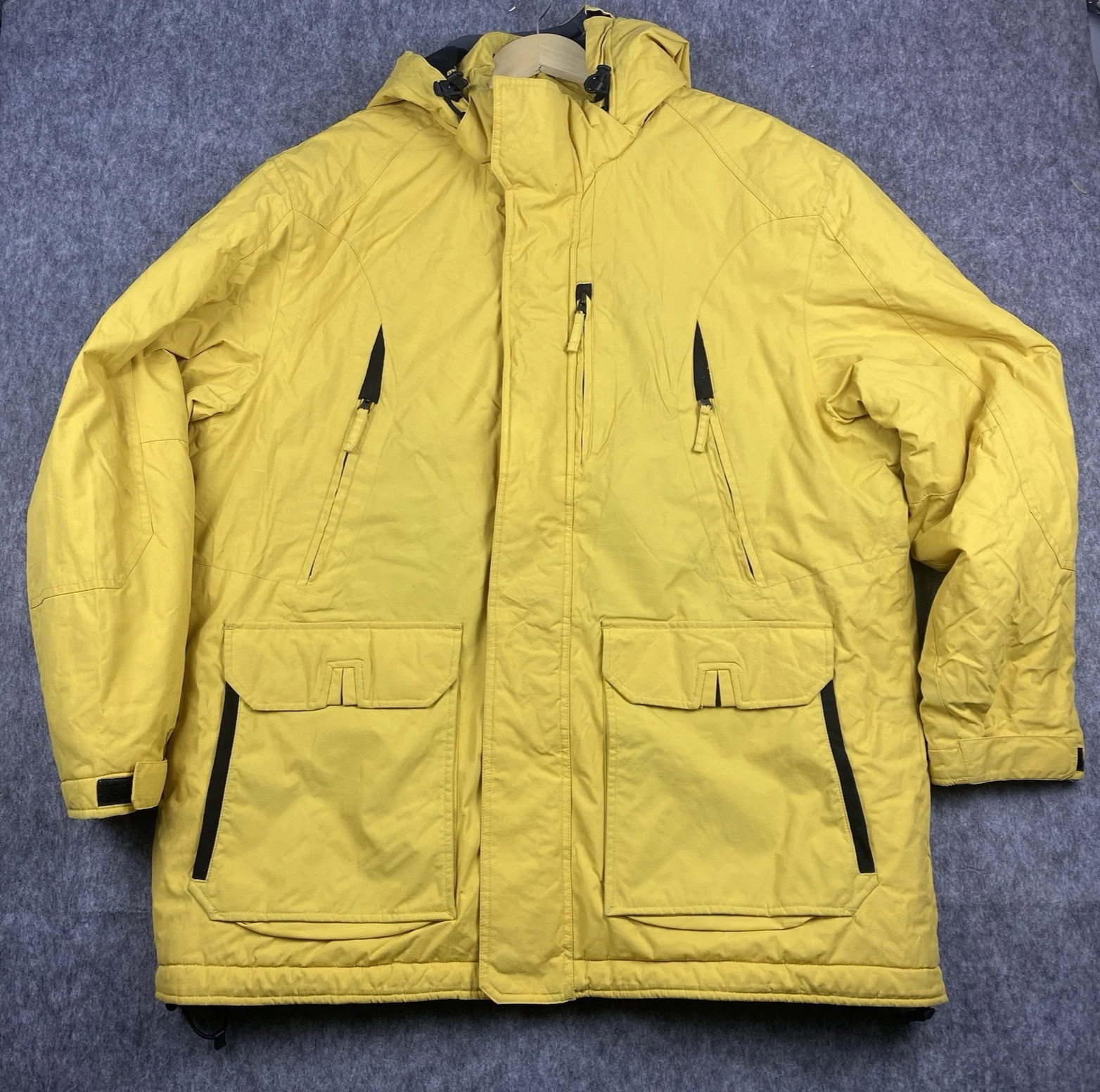 St Johns Bay Men's Parka Jacket Lined Insulated Hooded Coat Yellow Nylon Size XL