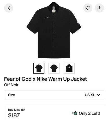 Nike x Fear Of God NBA Warm Up Giacca Top Nero Uomo Taglia XL CU4686 010 Nuovo