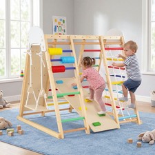 Indoor Jungle Gym for Kids 8-in-1 Montessori Climber Playset with Swing Monkey