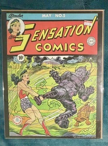 SENSATION COMICS #5, WONDER WOMAN, HARRY PETER, MAY 1942 ART POSTER 11” x 14”!