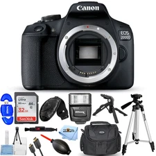 Canon EOS 2000D/Rebel T7 DSLR Camera (Body) + 32GB + Flash + Tripod Bundle