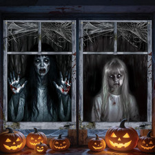 2 Pack Halloween Window Curtain Cover Scary Bloody Ghost Window Poster 47 31