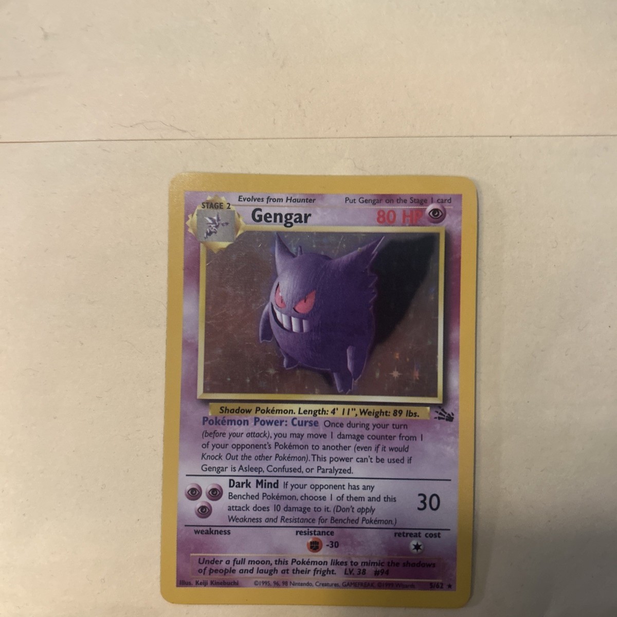 Gengar - 5/62 - Pokemon Fossil 1st Edition Holo Rare Card WOTC NM