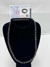 Certified Natural Grade A Jadeite Jade Beaded Necklace Black 8.6 mm 000427