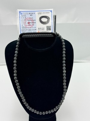 Zertifizierte natürliche Klasse A Jadeit Jade Perlen Halskette schwarz 8,6 mm #000427