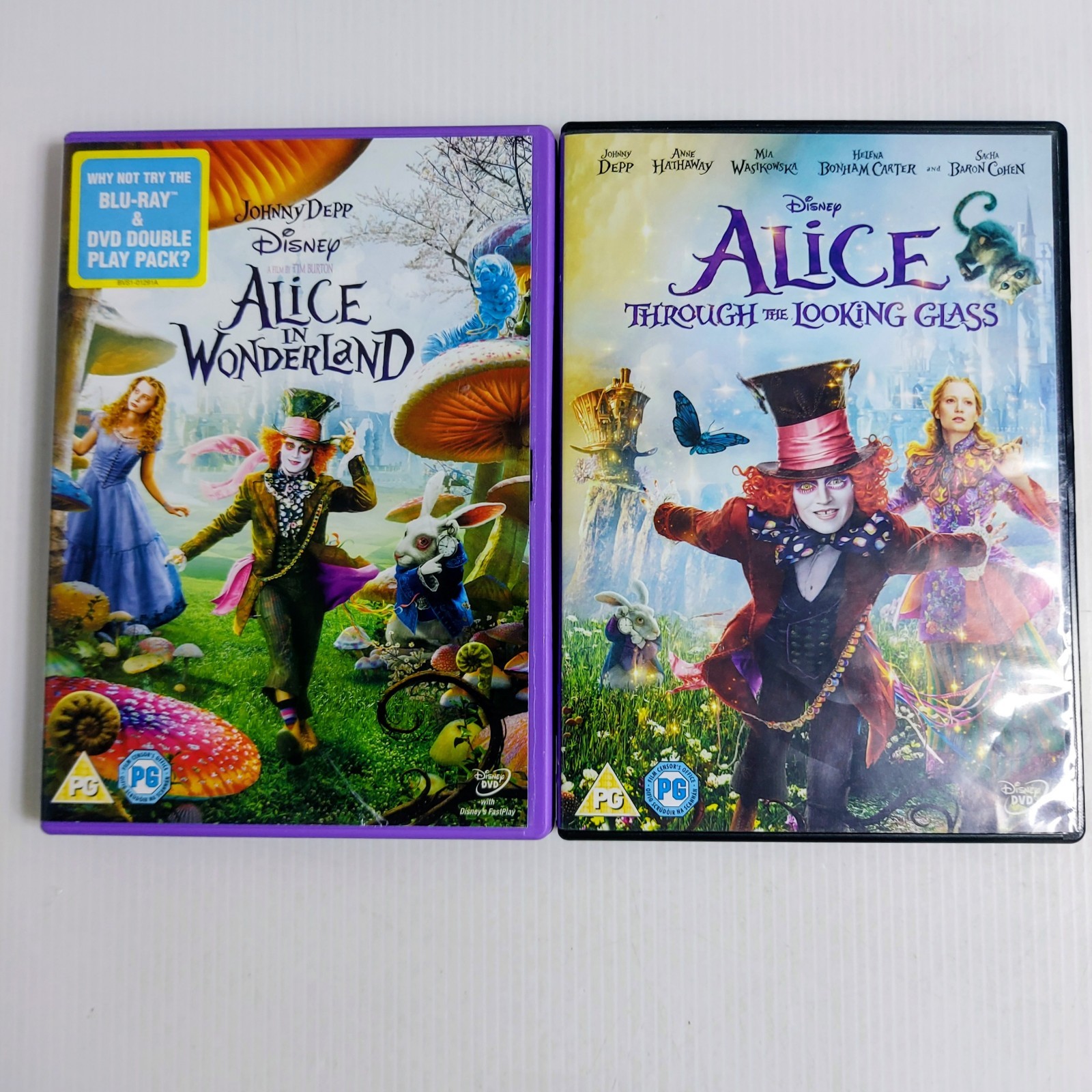 Alice In Wonderland Alice Through The Looking Glass DVD Bundle Disney 2 Film