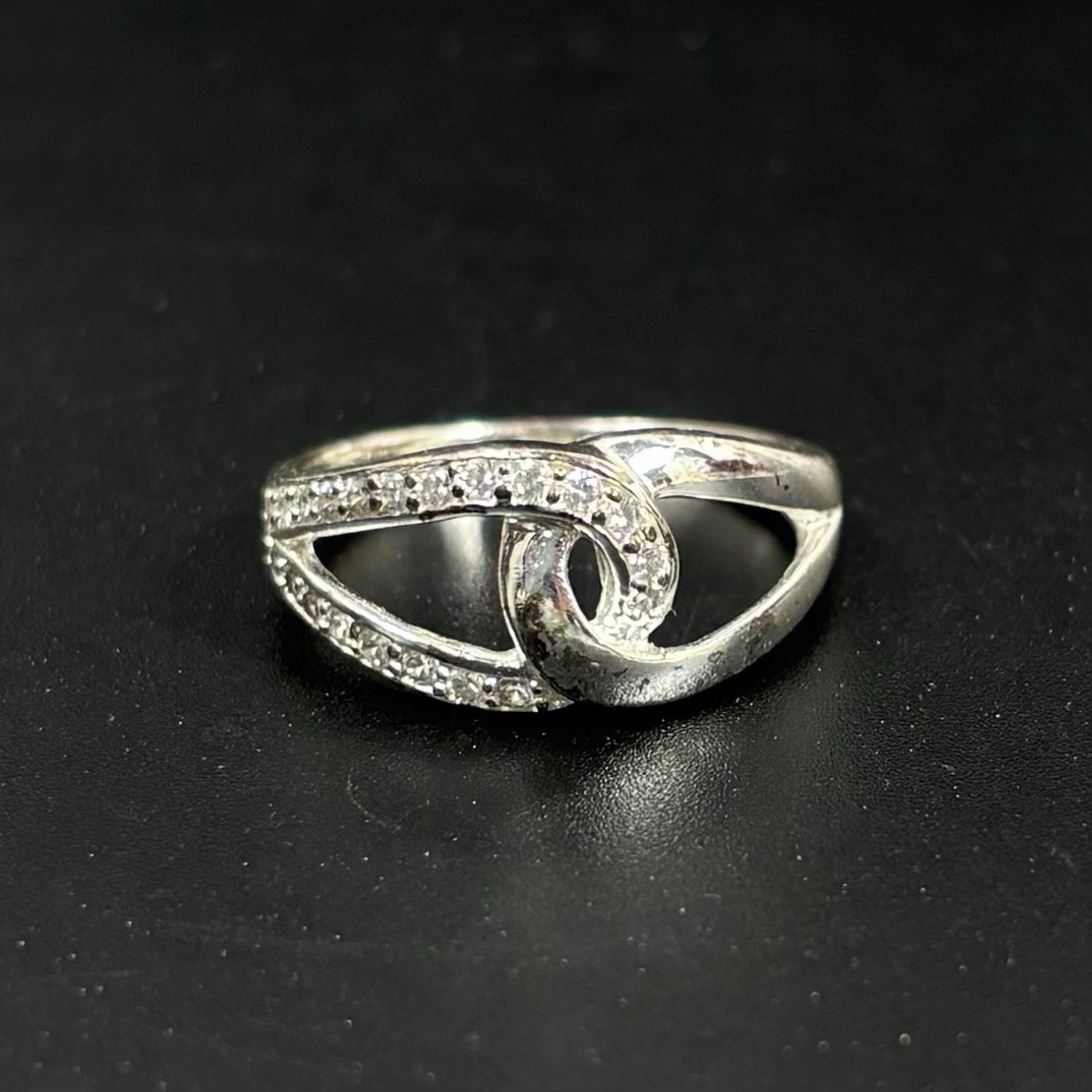 925 Sterling Silver CZ Interlocking Loop / Knot R… - image 1