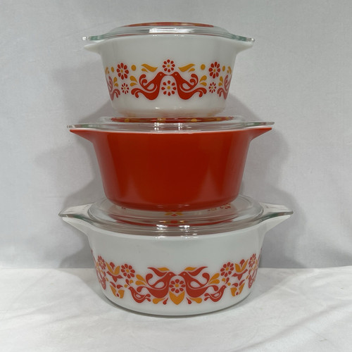 Vintage Pyrex Friendship Pattern Casserole dishes with Glass Lids - Picture 2 of 24