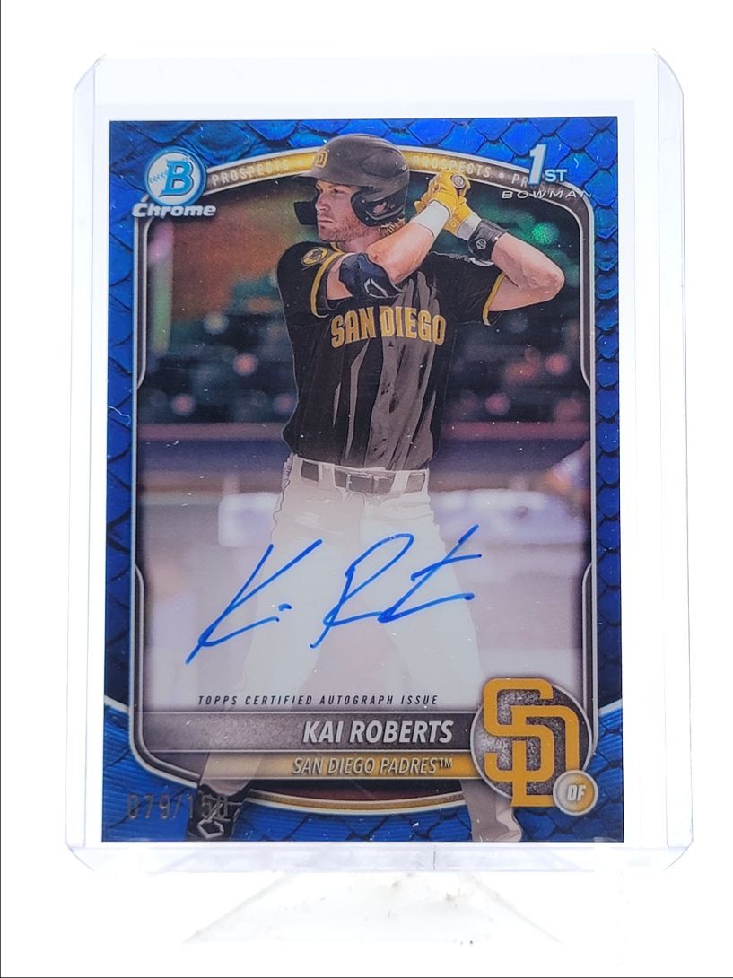 KAI ROBERTS 2025 BOWMAN CHROME 1ST BLUE REPTILIAN REFRACTOR AUTO /150 Q3967