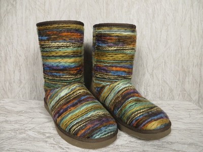 Lamo Womens Boots Size 11 Multicolor Knit Faux Fur Lined Mid Calf Warm Cozy