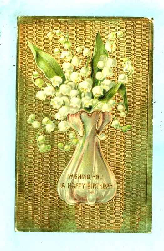 Vintage, Gold Textured, Gel, "Wishing you a HAPPY BIRTHDAY", Lily of the Valley
