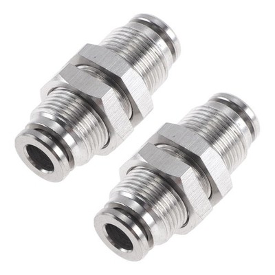 Push to Connect Air Fittings 1/4 Bulkhead Union 304 Stainless Steel 2 Pcs Sil...