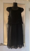 BNWT BLACK SLEEVELESS LACE OVERLAY PLEATED DRESS BY LUSTRE UK 12