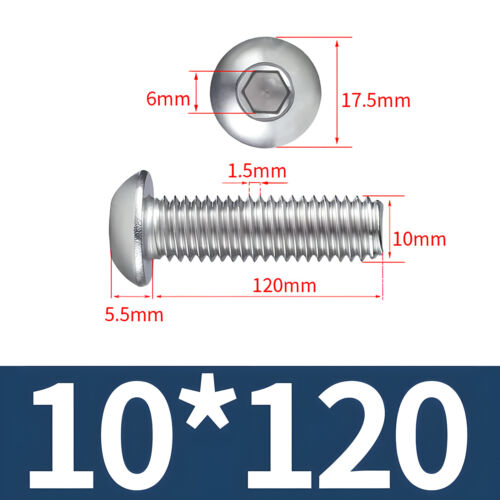 M10 ISO 7380 acero inoxidable A2 A4 tornillos de cabeza de lente hexágono interior cabeza de lente M10x - Imagen 20 de 23