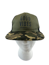 Youth Good Vibes Baseball Cap Snapback Hat Camouflage Mesh Back One Size Green