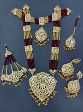 Hyderabadi Bridal Set Red Gold Stones Indian Pakistani Jewelry Gold Plated