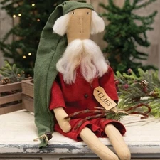 New PRIMITIVE CANDY CANE SANTA DOLL SITTER FIGURE Aged Grungy Christmas 24"T
