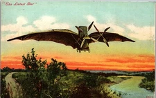 Vintage Aviation Airplane Postcard The Latest Bat Fantasy Art posted 1910 