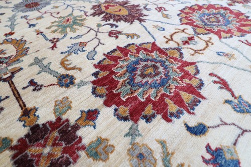 10 x 14 ft Floral Beige Large Size Area Rug Afghan Hand Knotted Veg Dye Wool Rug - Picture 7 of 11