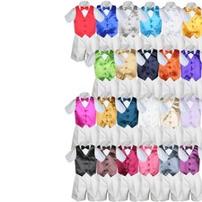 4pc Boy Baby Toddler Wedding Formal WHITE Shorts Outfit  Choose Color Vest Set