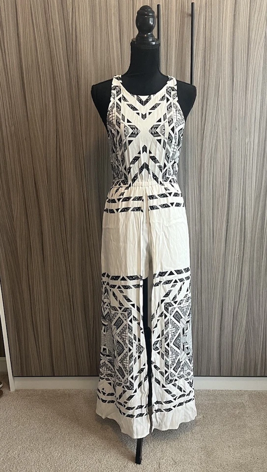 Maxi Vestido Ella Moss Hopelux Blanco Mameluco Tribal S Pequeño $258 Nuevo con Etiquetas Foto 3 de 4