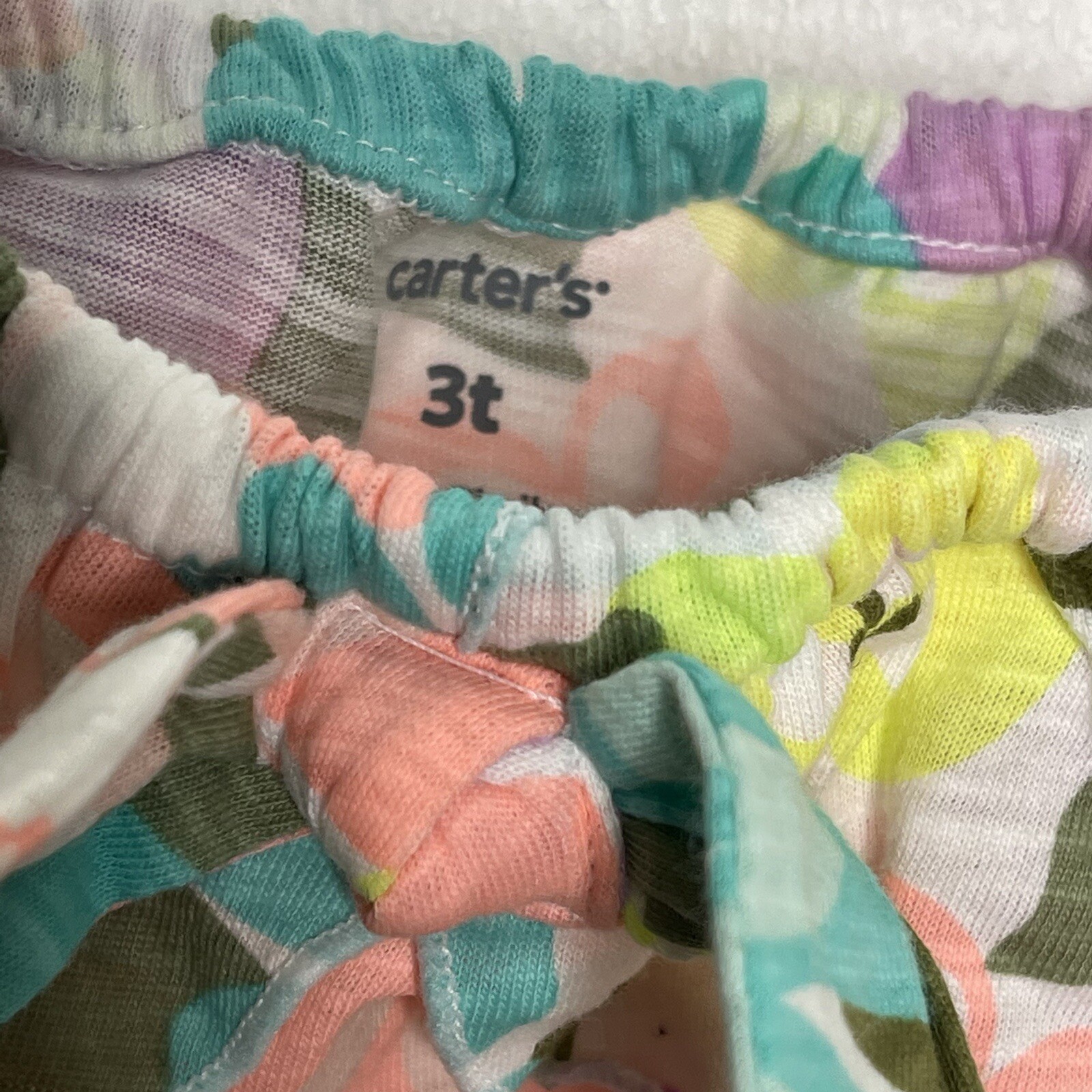 Carters Tank Top Girls Size 3T White Neon Floral Bow Ruffle Detail