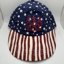 Vintage Olympic Rings Proud Sponsor Snapback Hat Cap Red White Blue Made In USA
