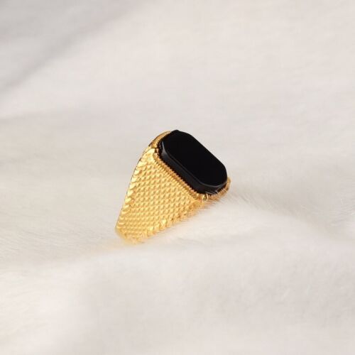 5.0 Carat Black Onyx Gemstone Solid 22k Yellow Gold Ring For Men's #561 - Picture 1 of 5