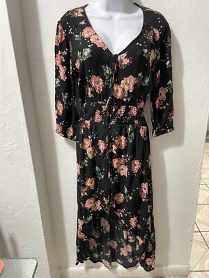American Rag Cie Floral 3/4 Sleeve Peasant Dress, Black-multi, Size XS#15 |  eBay