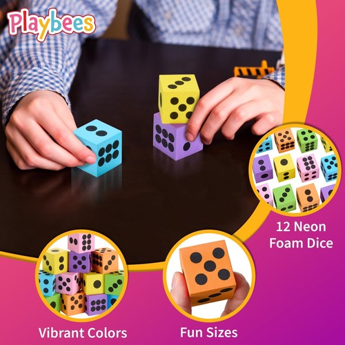 Neon Big Foam Dice Set - 24-Pack, Jumbo, and Colorful Dice for Kids - Ideal f... - Picture 5 of 6