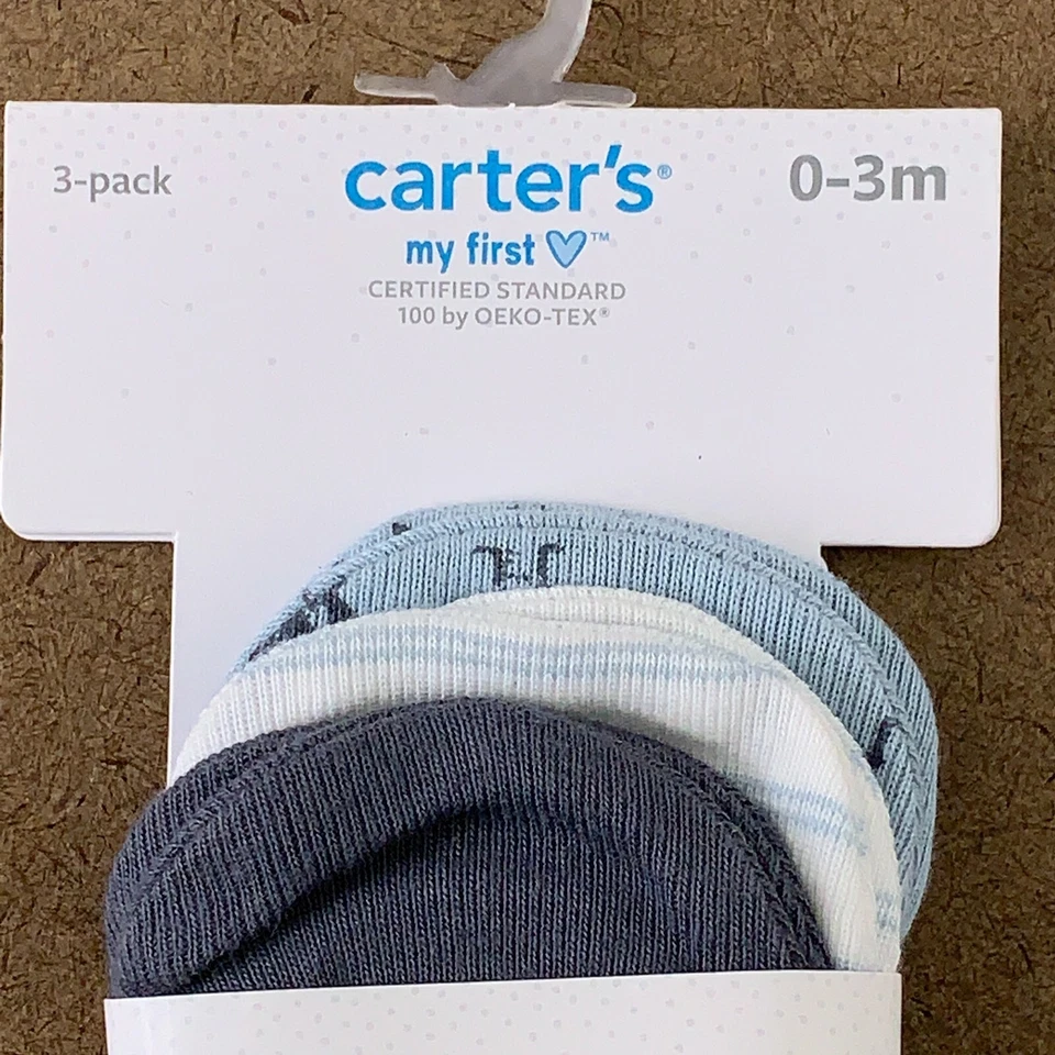 Paquete de 3 mitones estampados dinosaurio azul gris talla 0-3 meses Carter's Baby nuevos con etiquetas Foto 2 de 4
