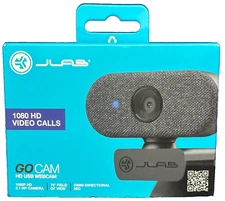JLAB GO CAM WGOCAMRBLK124, USB Webcam-2k/1080P HD-Microphone-Adj Clip-BLK-NEW