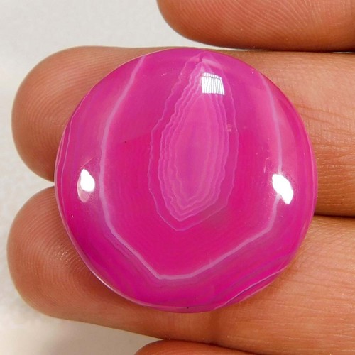 34.00Cts. Natural Pink Banded Agate Round Cabochon Reiki Healing Loose Gemstone - Picture 1 of 3