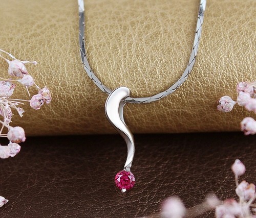 Women 925 Sterling Silver Necklace necklace Synthetic Ruby/Amethyst/Zircon - Picture 6 of 12