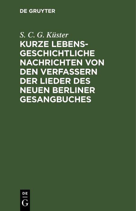 S C Küster Kurze Lebensgeschichtliche Nachrich (gebundene Ausgabe) (us