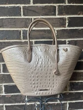 NWT $395 Brahmin Mira Leather Tote Champagne Augustine warm beige large