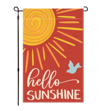 Hello Sunshine Sun and Blue Bird Burlap Garden Flag 12x18 Double Sided