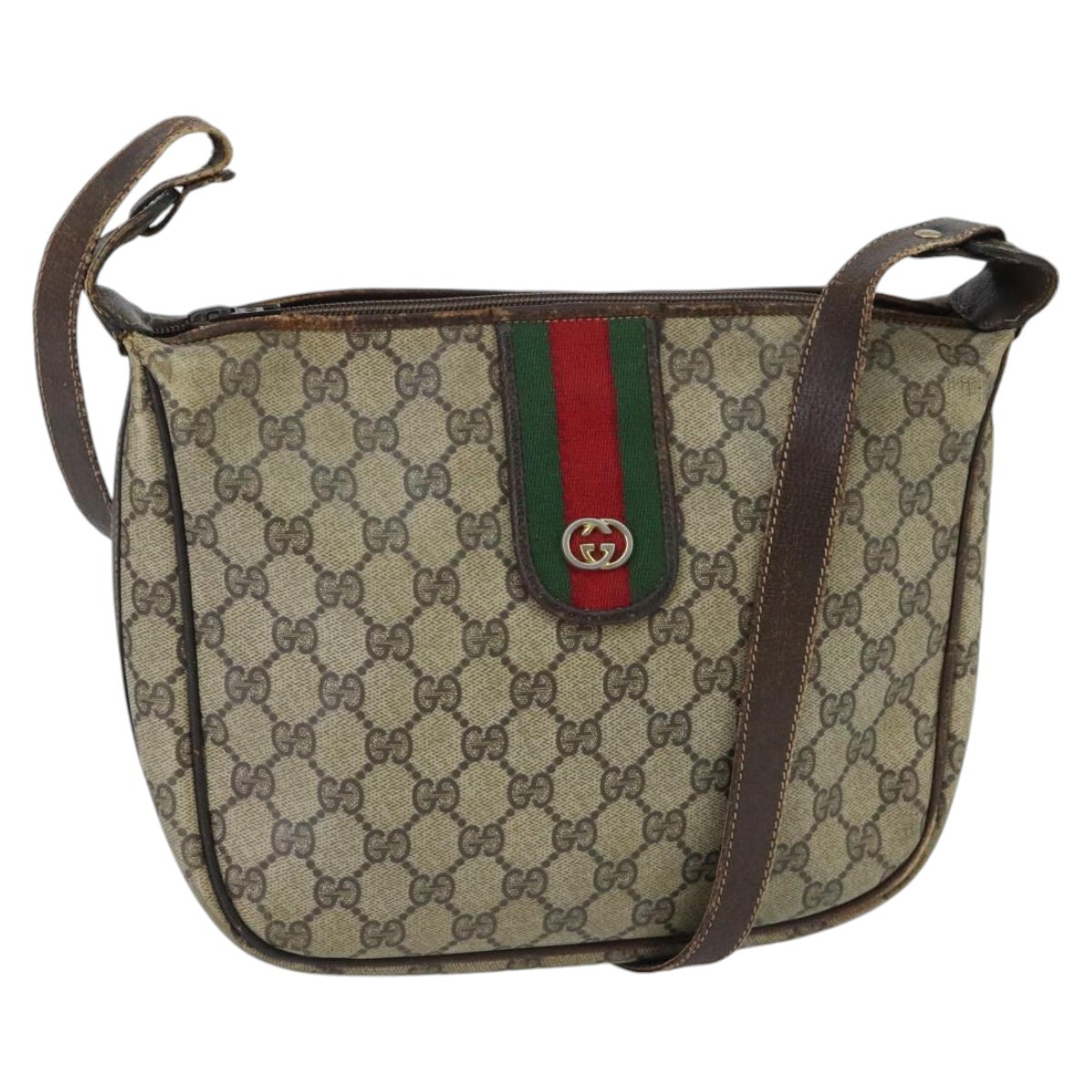 GUCCI GG Supreme Web Sherry Line Shoulder Bag PVC Beige Gold GUCCI GG Supreme Web Sherry Line Shoulder Bag PVC Beige Gold