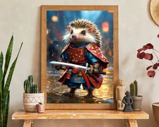 Cute Samurai Hedgehog Printable Wall Art, Samurai Portrait, Hedgehog Art,Digital