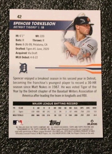 2024 Topps Pristine #42 Spencer Torkelson viola /99 Detroit Tigers - Foto 2 di 2