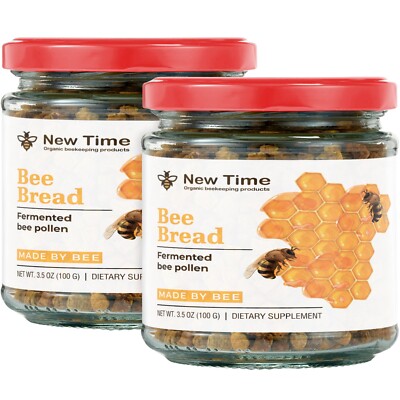 2 Jars Bee Bread, Pure Fermented Bee Pollen, Organic Raw Perga 2 x 3.5 oz
