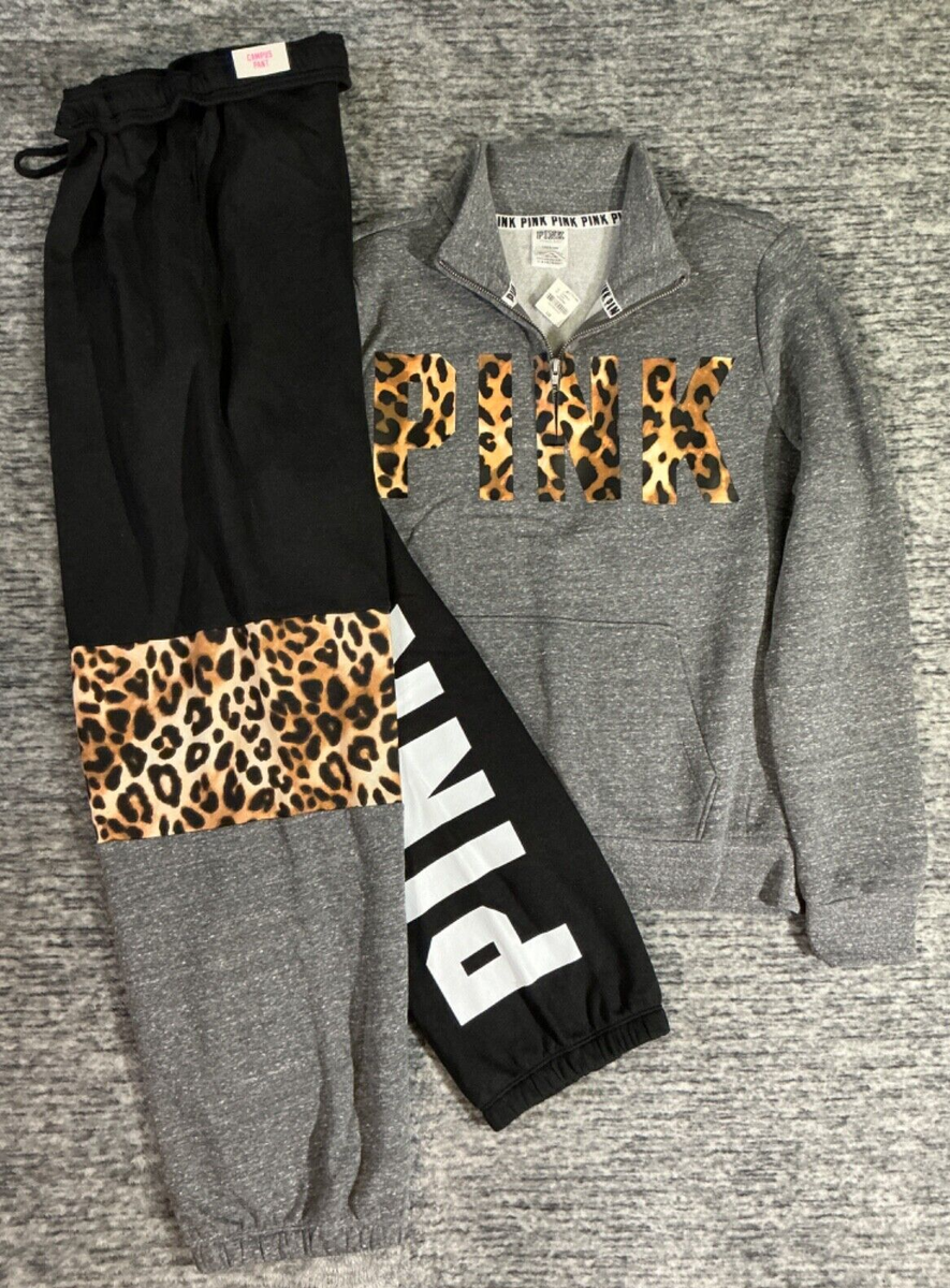 Victoria's Secret Pink Leopard QZ Pullover + Campus Pants Set